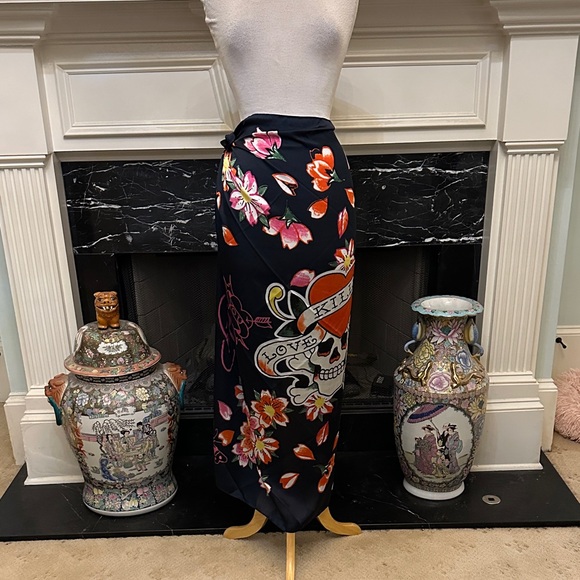 Ed Hardy Accessories - “Ed Hardy” Floral Navy Wrap Skirt/Scarf